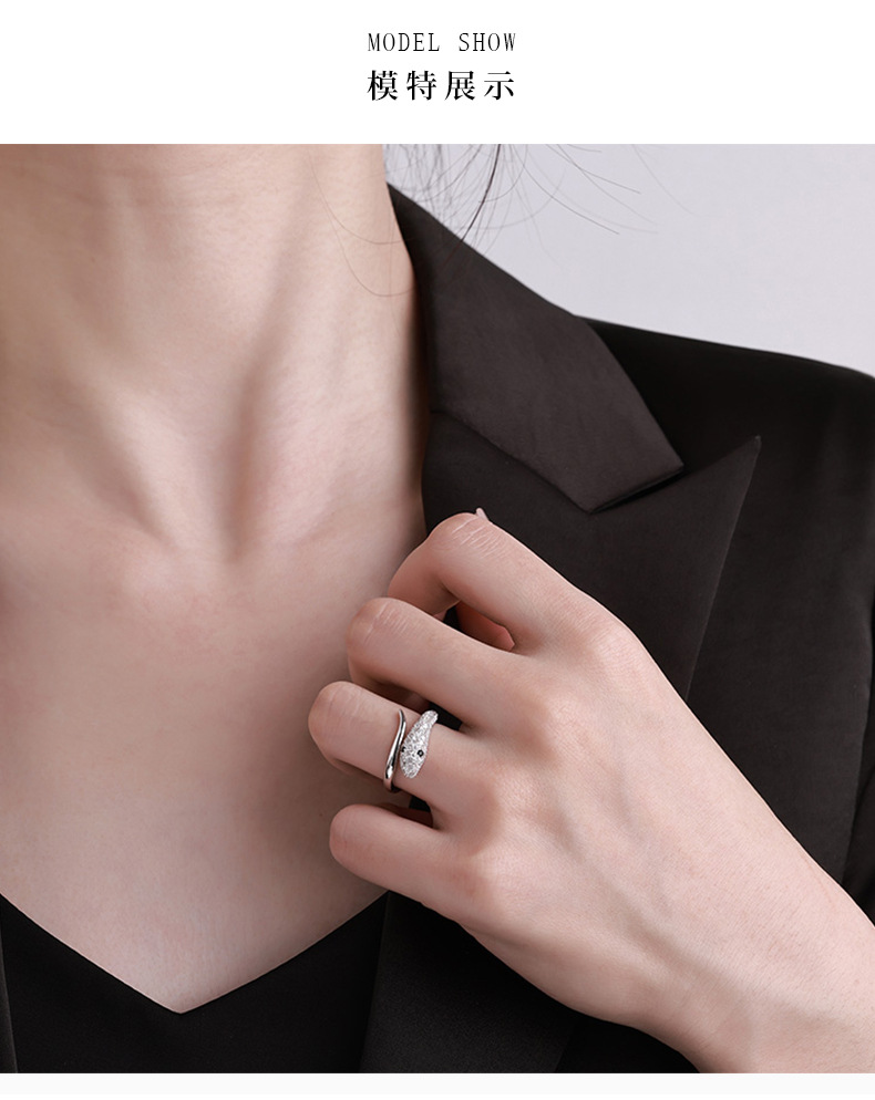 卓恒甄选2026年新款s925纯银蛇形开口戒指女ins暗黑冷淡风食指戒时尚个性小众设计详情2