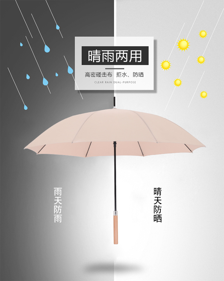 新款现货8骨自动实木长柄直杆伞男士商务雨伞礼品伞加印logo图案详情12
