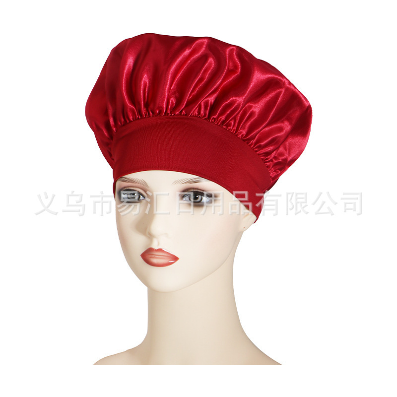 跨境热卖纯色宽边弹力成人睡帽 男女时尚护发美容浴帽色丁帽详情4