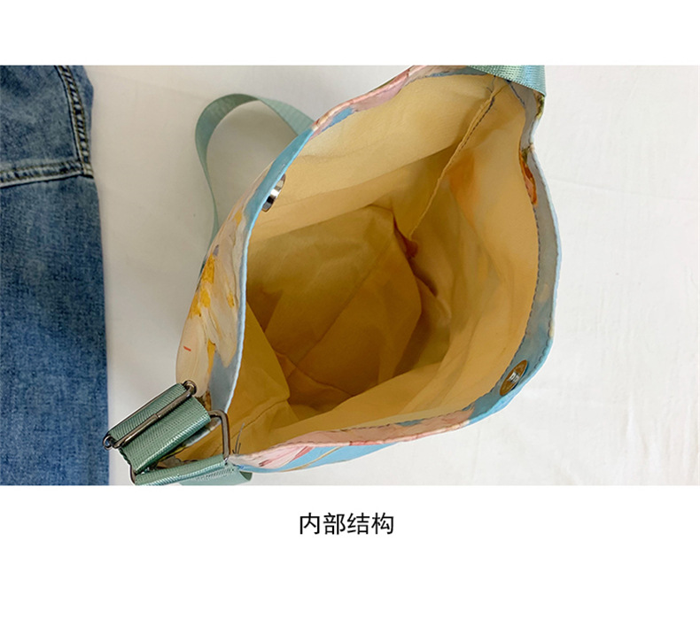 大容量国风印花水桶包女创意花卉个性手提单肩包设计感休闲斜挎包详情10