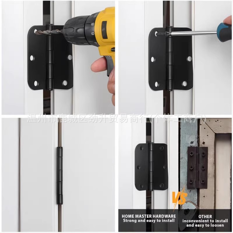 American-style rounded corner hinges, matte black plastic flat opening iron hinges, 3-inch, 3.5-inch, 4-inch large rounded corner civilian door and window hinges pic 7