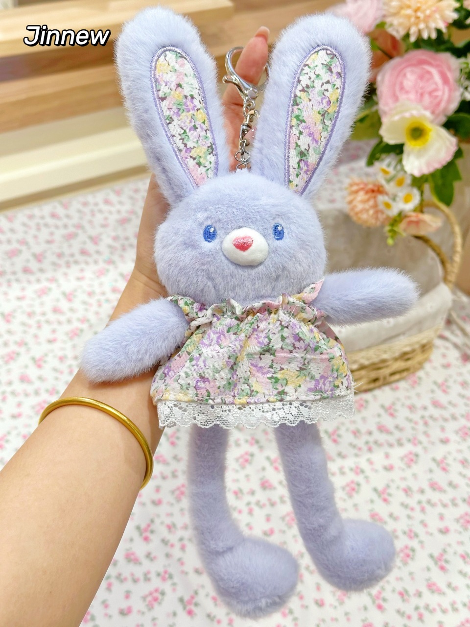 新品趣味碎花抽拉兔毛绒公仔钥匙扣创意解压可爱书包挂件网红礼品详情20