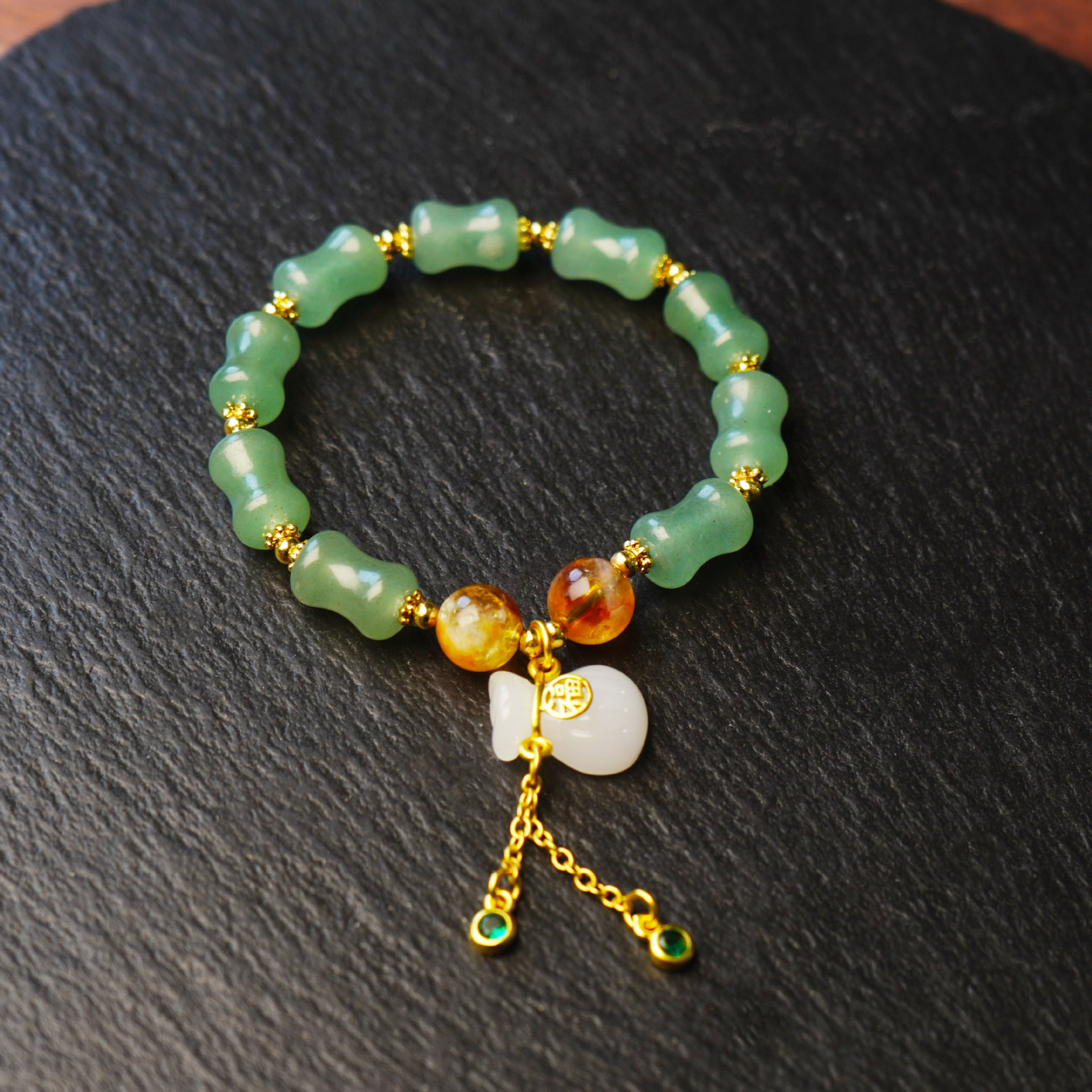 New natural golden thread jade Joint promotion bracelet for women, Tianshan Green Bamboo joint money bag bracelet, jewelry for women who have passed the college entrance examination pic 4