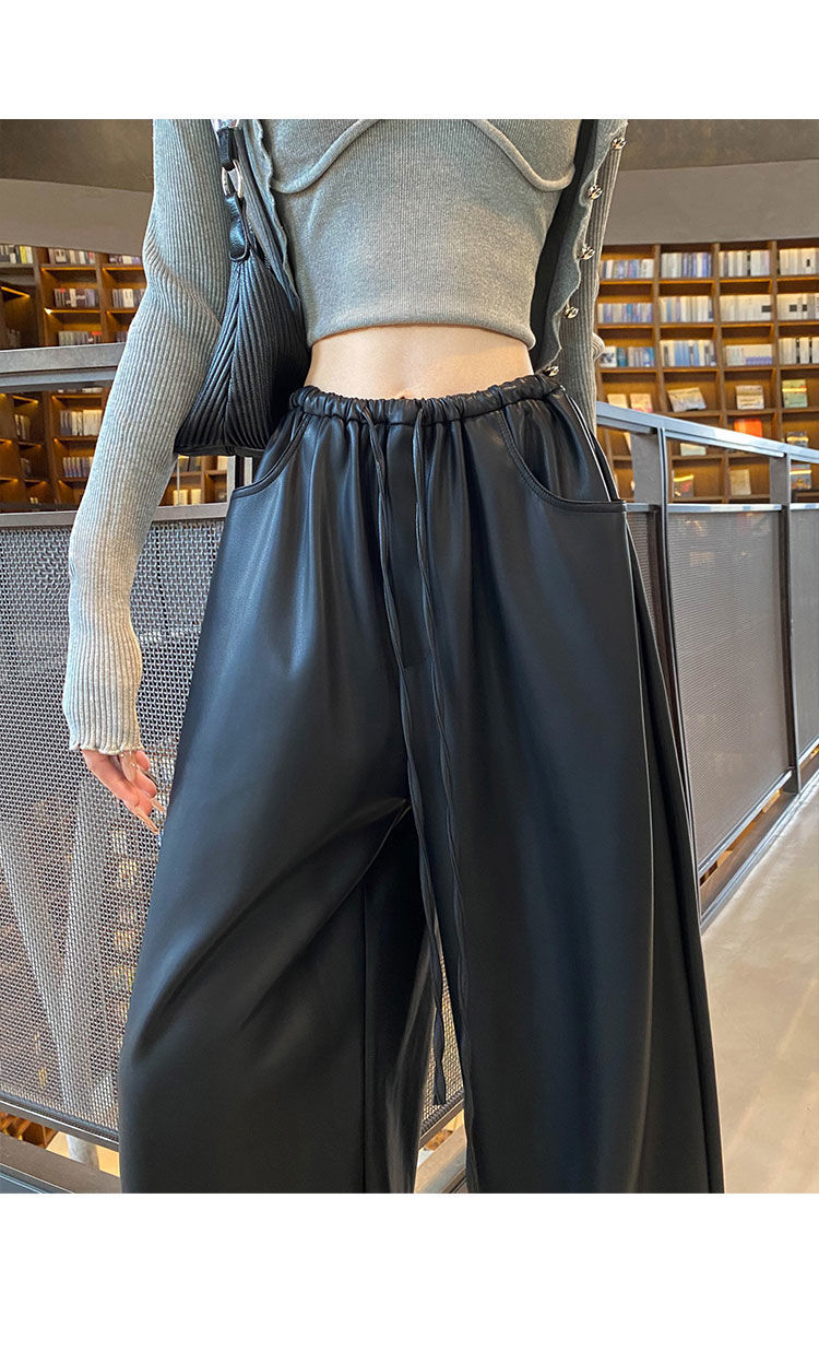 黑色皮裤阔腿裤女2025秋冬新款哑光PU皮休闲裤宽松显瘦直筒拖地裤详情9