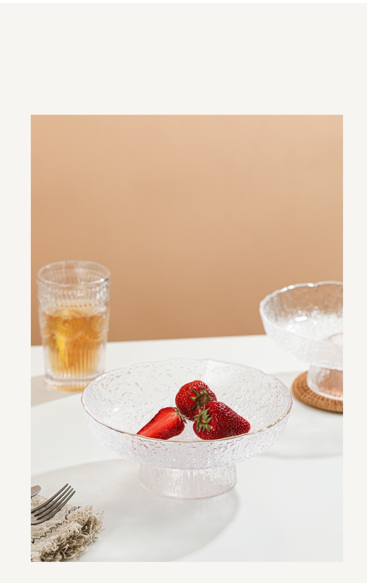 冰露高脚果盘水晶玻璃高颜值锤纹盘子高颜值餐盘水果盘点心盘摆件详情20