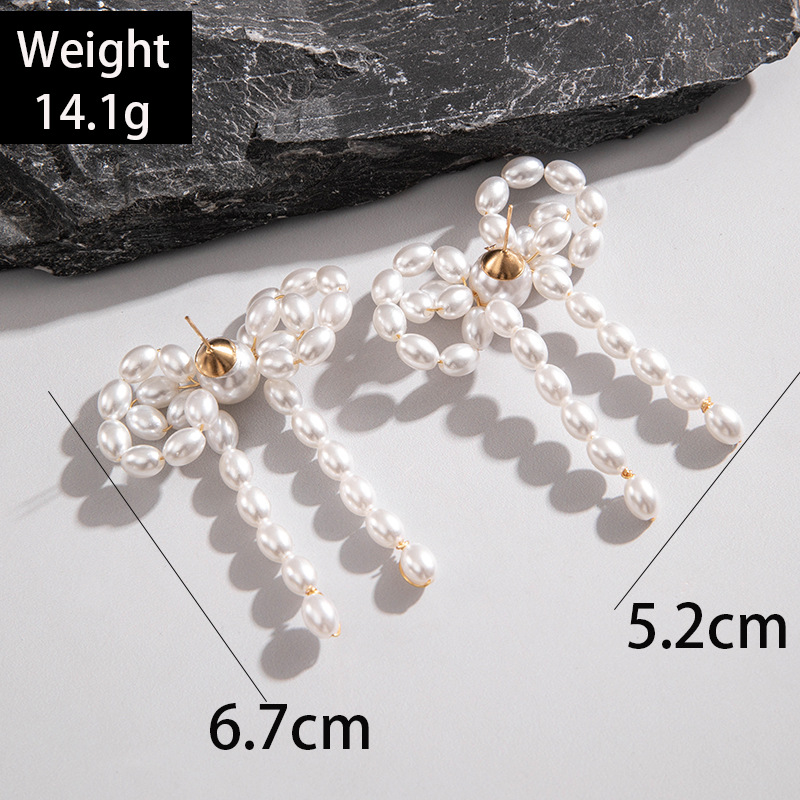 欧美跨境时尚镶钻大蝴蝶耳坠气质高级感桃心蝴蝶结仿珍珠耳饰女详情8