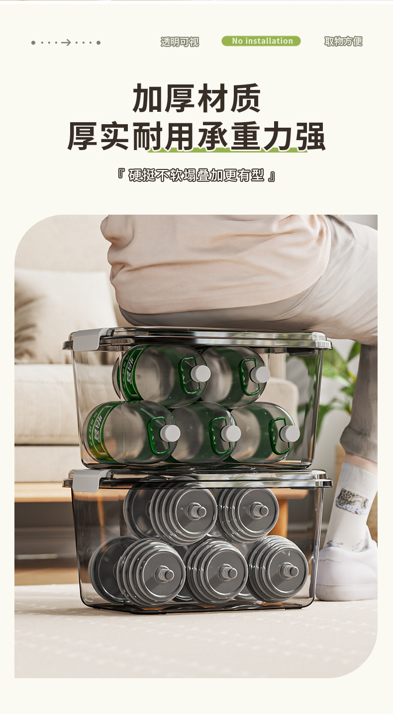 新款PET透明收纳箱带盖装衣服防潮密封储物箱子零食盒玩具整理筐详情11