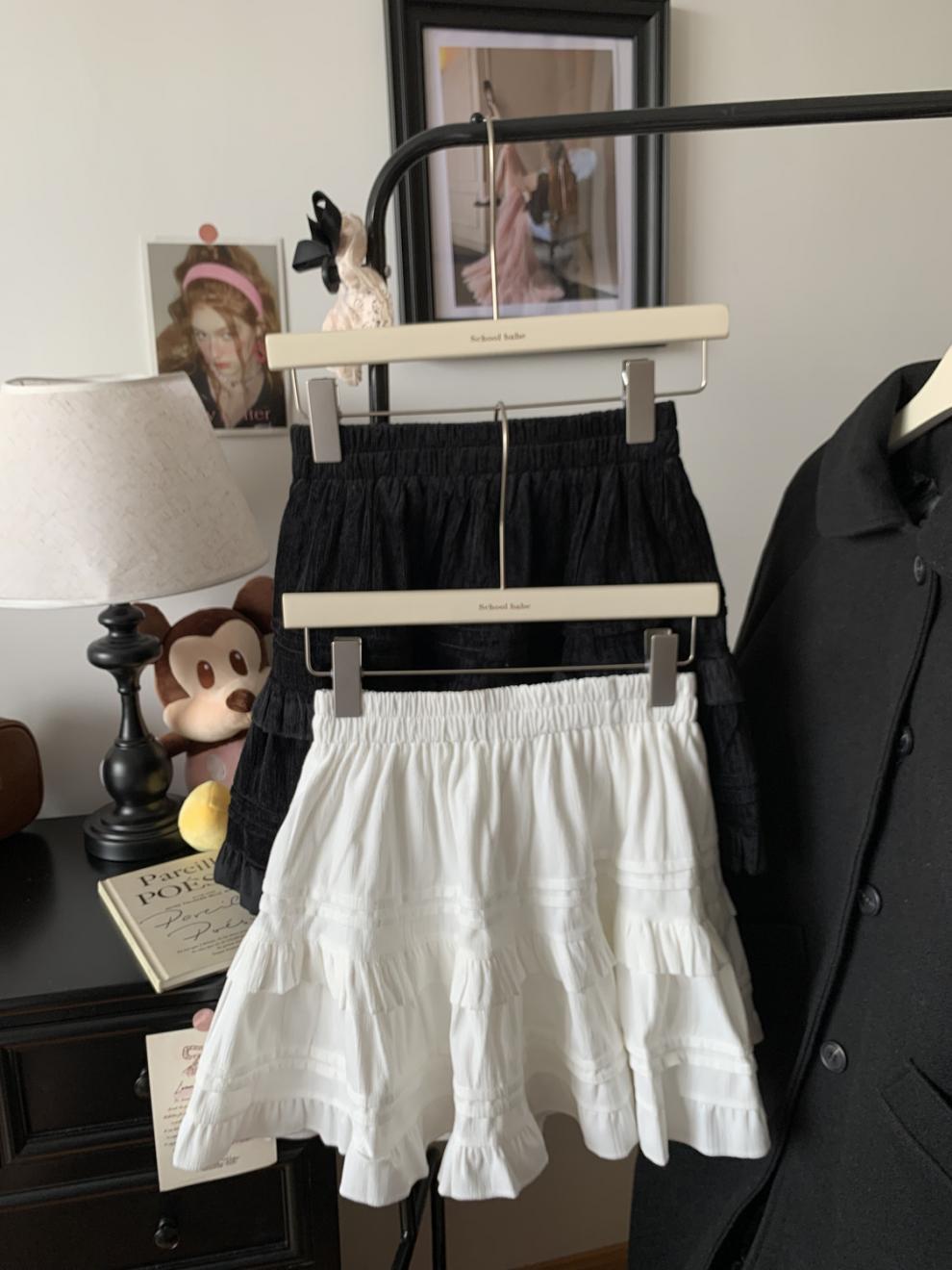 白色芭蕾风蛋糕半身裙女秋冬高腰显瘦松紧腰A字裙蓬蓬百搭短裙子详情10