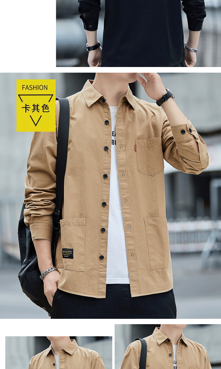 Long-sleeved workwear shirt for men, spring and autumn casual shirt for men pic 7