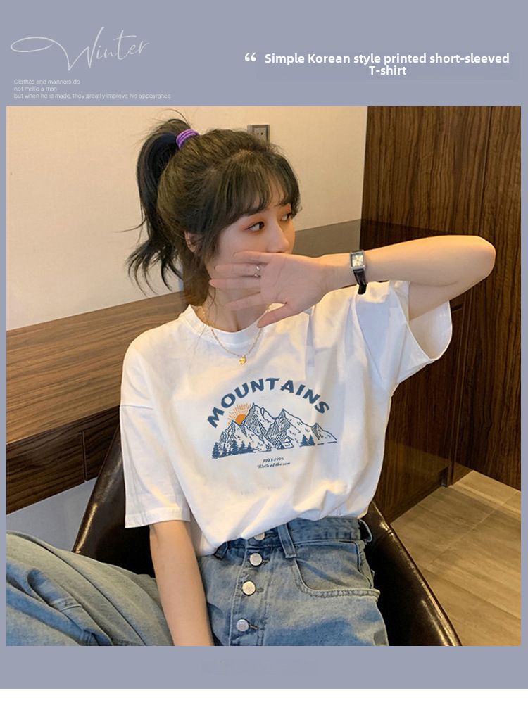 【热销代发】2024纯棉爆款短袖T恤女装ins夏复古潮流印花时尚百搭详情1