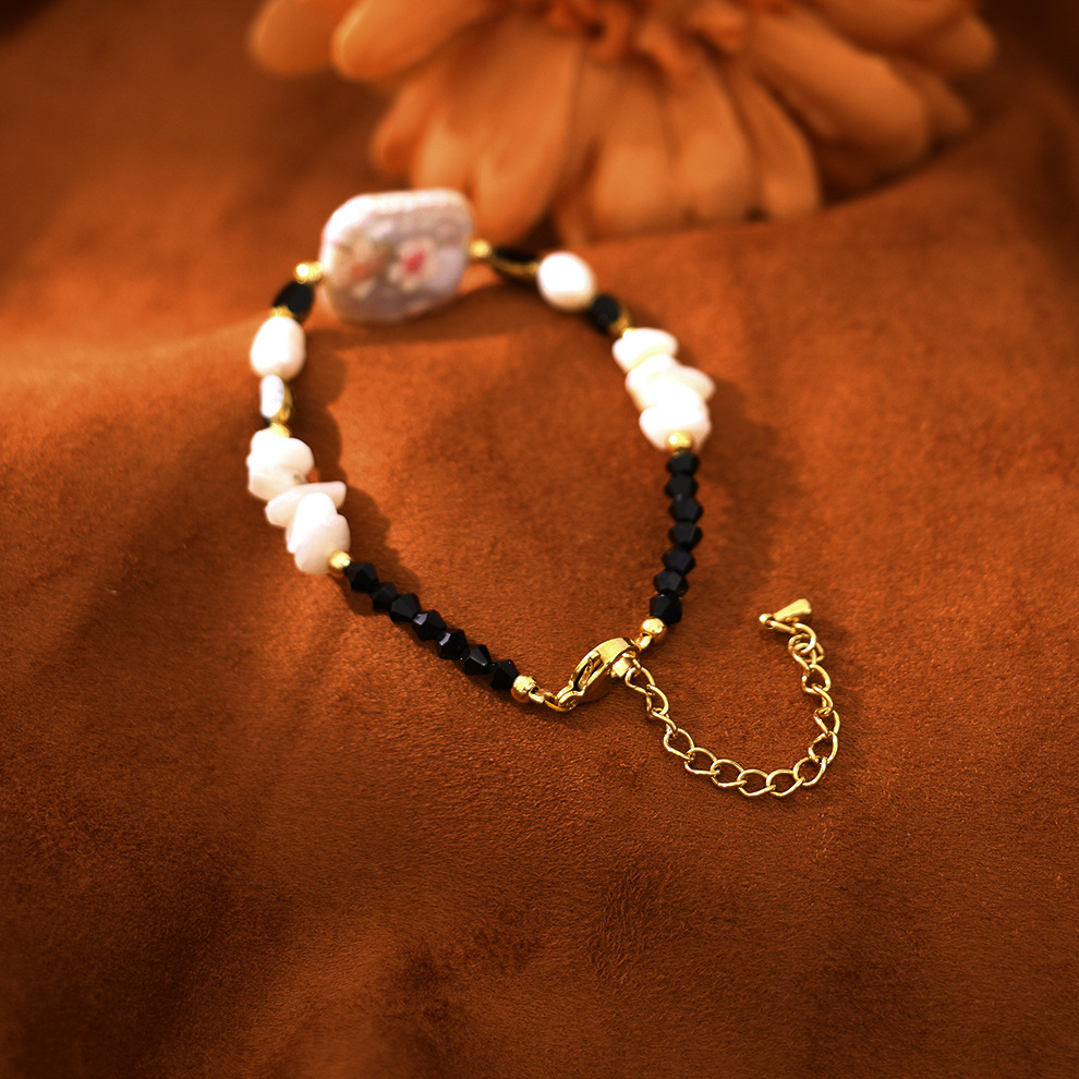 原创贴花巴洛克搭黑尖晶百搭手链小众设计感轻奢手镯闺蜜学生手饰详情3