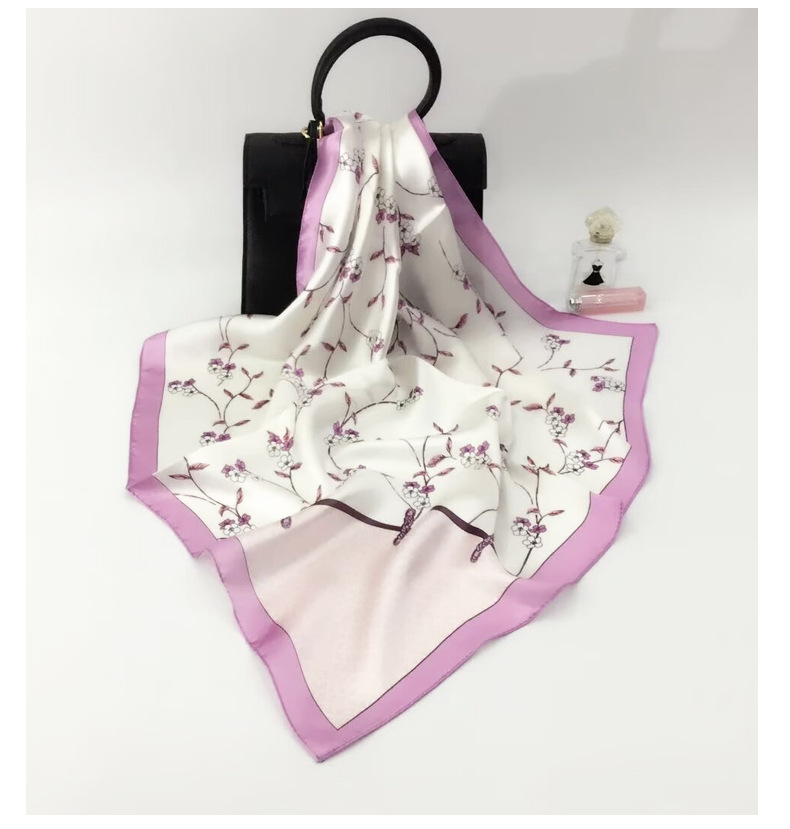 真丝小方巾女丝巾韩版印花装饰领巾花卉100%桑蚕丝丝巾70轻奢女详情18