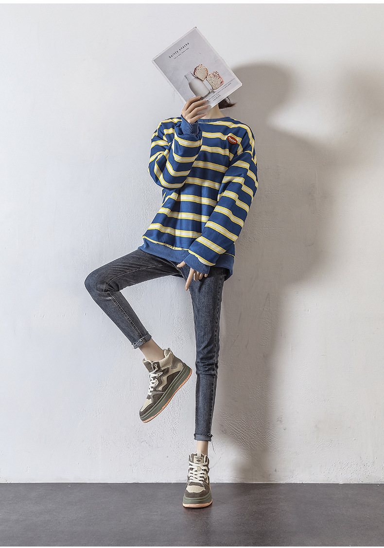 真皮高帮鞋女秋冬厚底拼色板鞋2025新款加绒休闲ins风运动鞋子女详情3