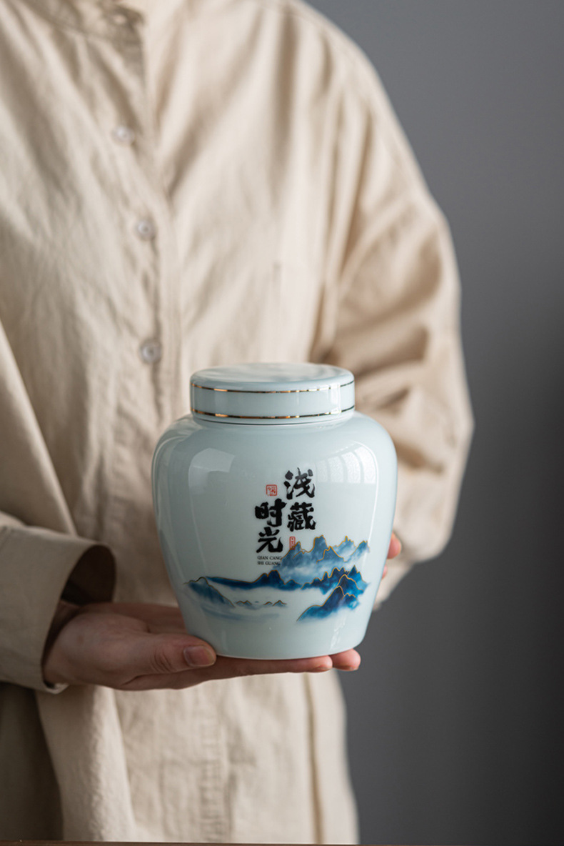 复古风潜藏时光陶瓷双罐茶叶包装盒礼盒红茶绿茶龙井大红袍金骏眉详情9