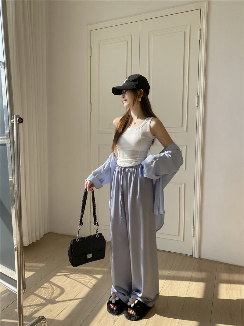 高腰松紧纵享丝滑珠光仿醋酸阔腿质感冰丝抽绳凉凉裤宽松阔腿裤女详情13
