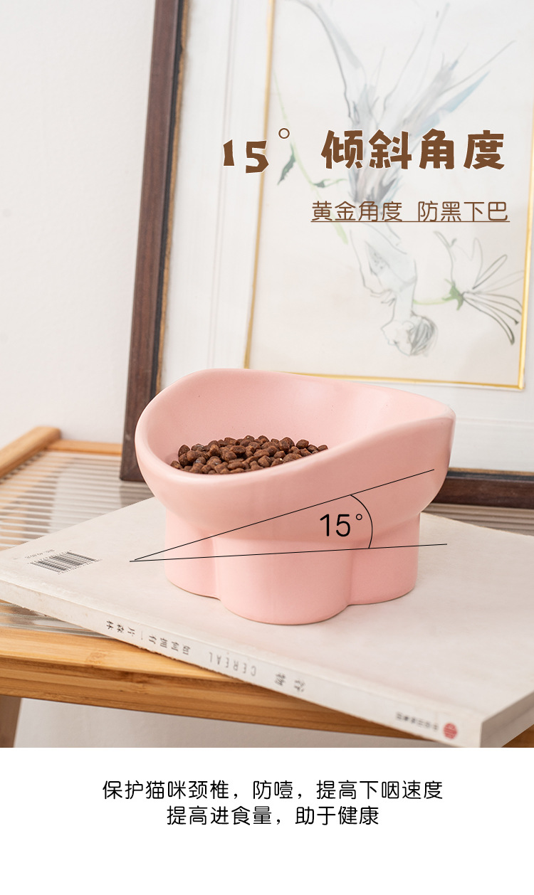 Cat bowl, ceramic food bowl, water bowl, cervical vertebrae protection, high legs, slanted mouth, cat drinking bowl, pet bowl, dog rice bowl, food basin pic 13