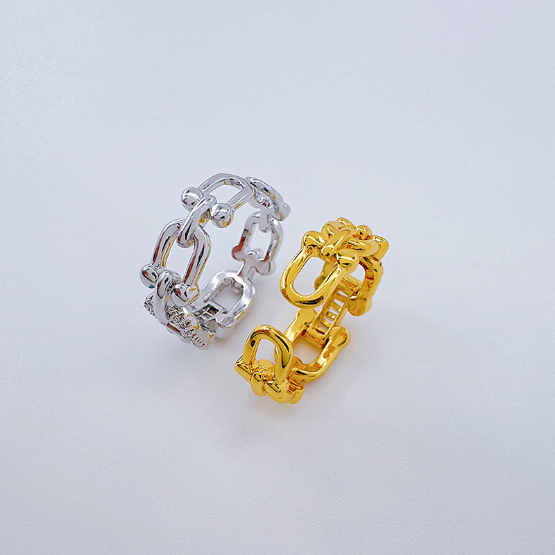 Bergamota nuevo anillo chapado en oro real calado simple europeo y americano anillo abierto hebilla de herradura personalidad hebilla de anillo versátil pic 10