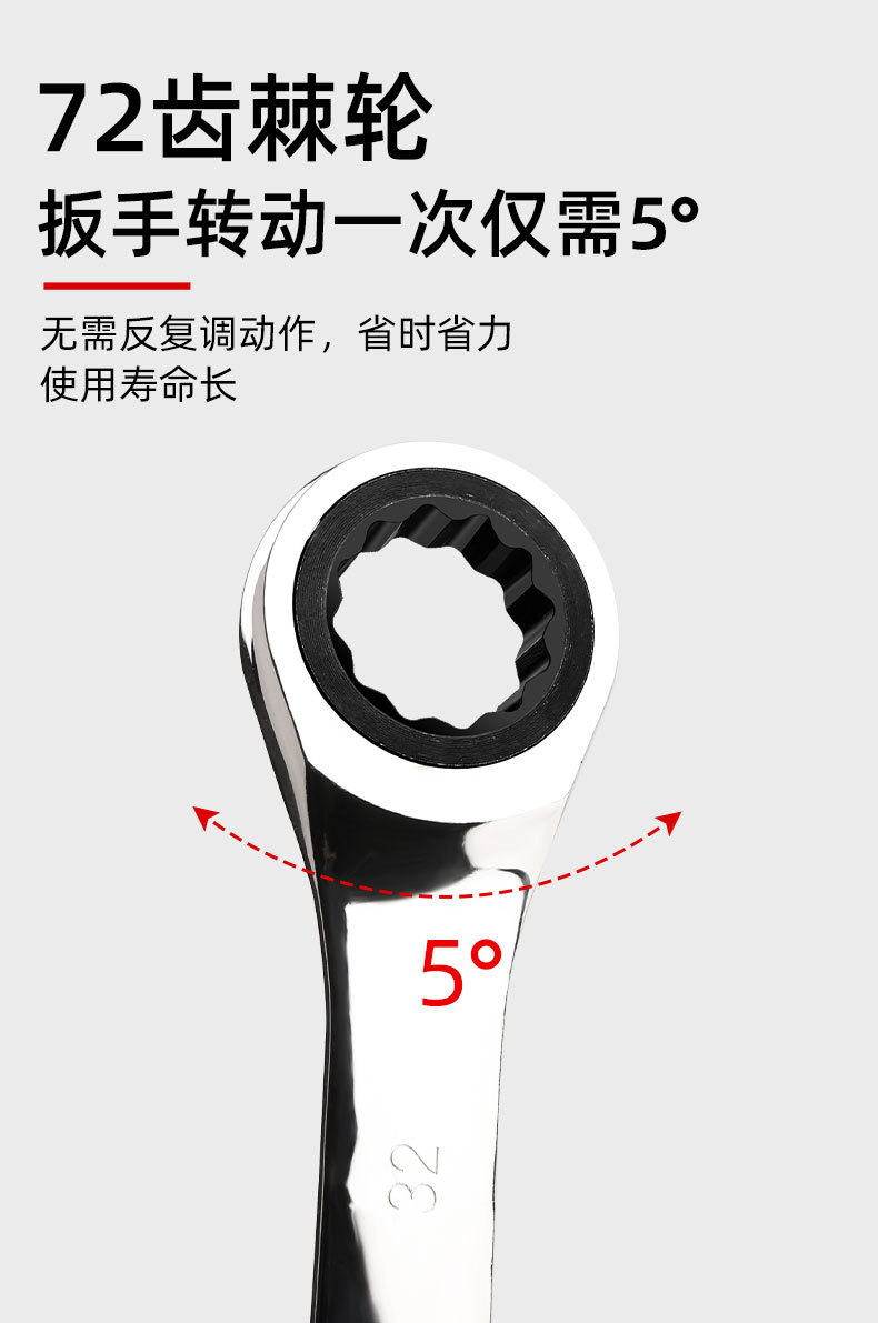 批发两用梅花开口棘轮扳手铬钒钢多功能快速镜面扳手双头扳手工具详情16