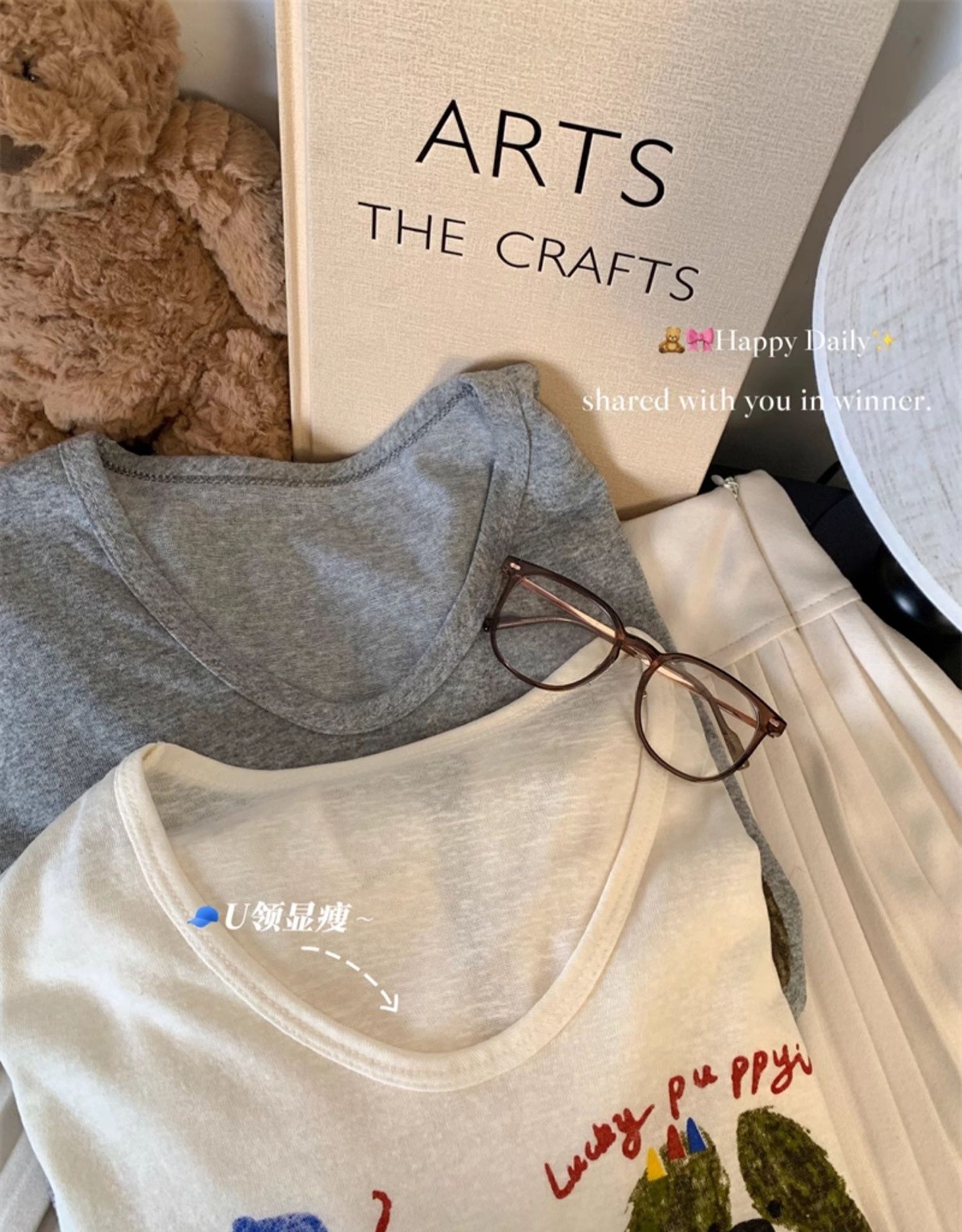 Loose-fitting, wide-necked, thin, sun-protective smock for women, summer, youthful cartoon printed long-sleeved T-shirt, U-neck top pic 12