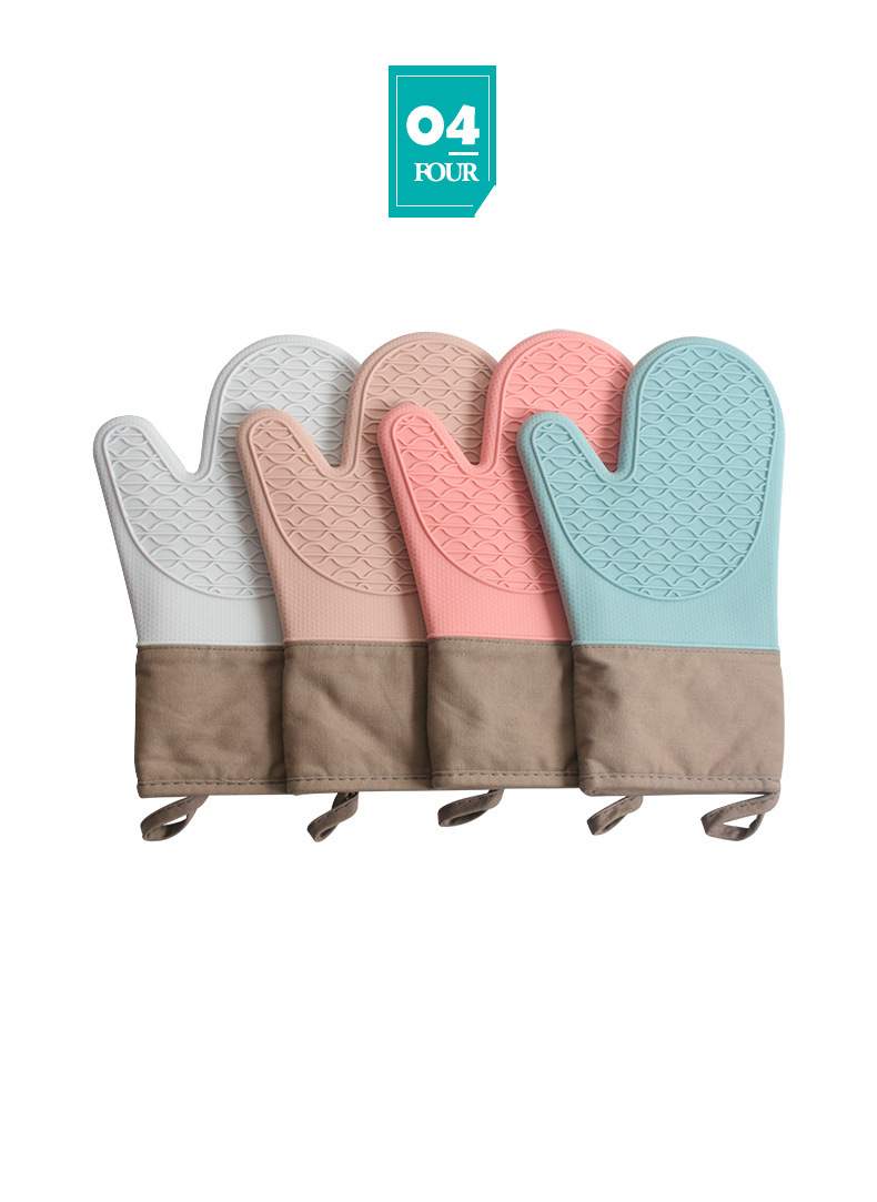 【 Chi Jia 】 Wavy short, cotton-padded, thickened, microwave oven, baking, heat-insulating and heat-resistant fabric silicone gloves pic 5