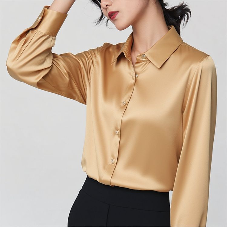 Mulberry silk and real silk shirt for women, Spring and Autumn 2025 professional attire, color-blocking long-sleeved shirt for commuting, figure-hugging, square-neck cardigan pic 25