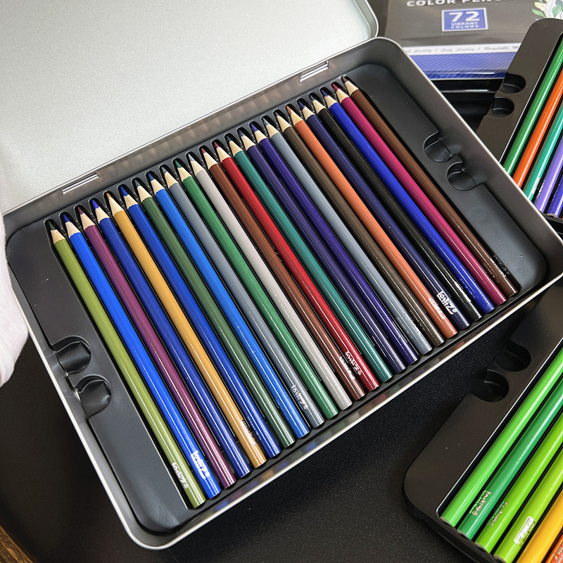 跨境外贸素描油性彩铅绘画美术彩色铅笔50/72色铁盒装画笔彩笔套详情19