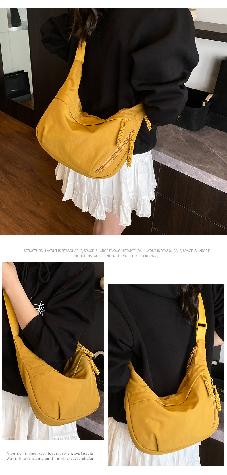 Japanese minimalist large-capacity crossbody bag for girls, 2024 new style student small crossbody bag, single-shoulder fabric bag, versatile dumpling bag for girls pic 28