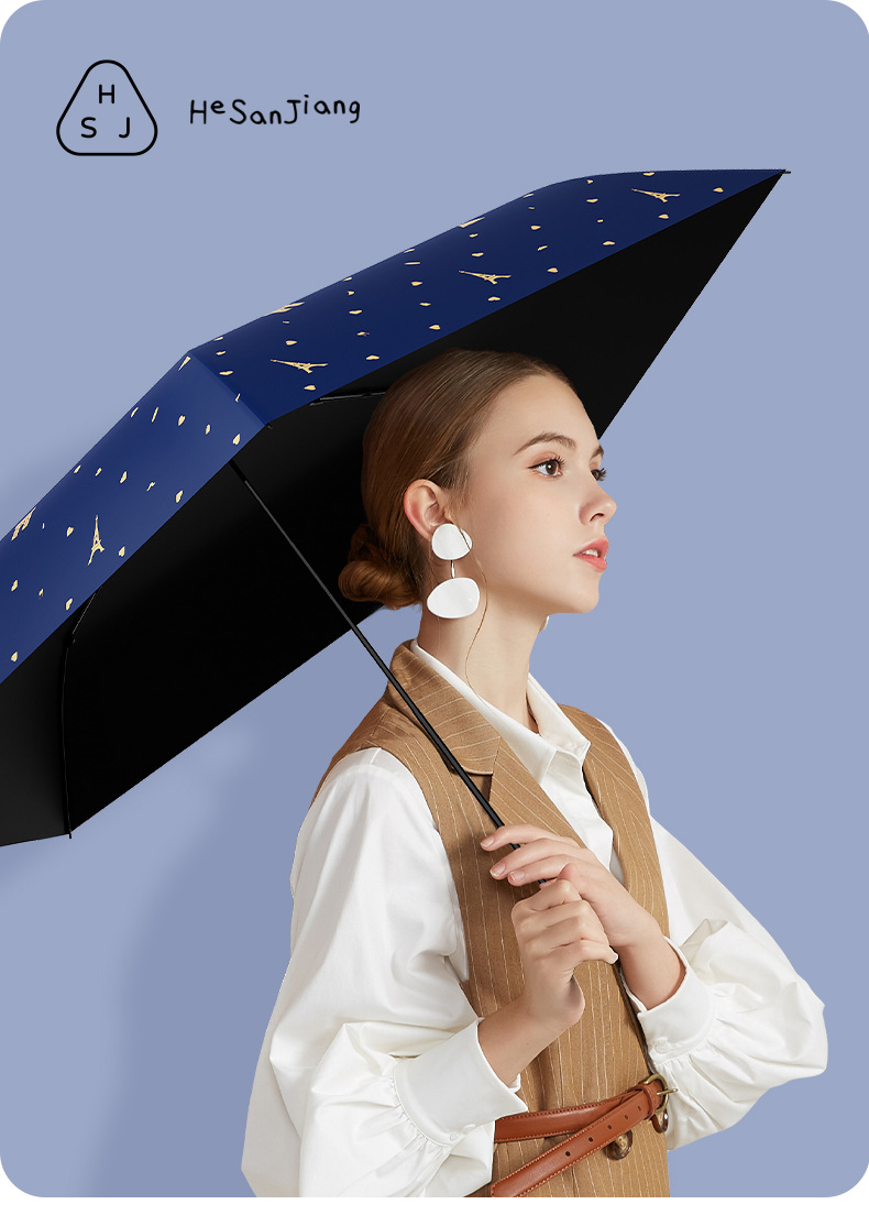 He Sanjiang 120g ultra-light umbrella, three-fold 5-bone black rubber umbrella, sun protection and UV protection, UPF50+, portable outdoor sunshade pic 9