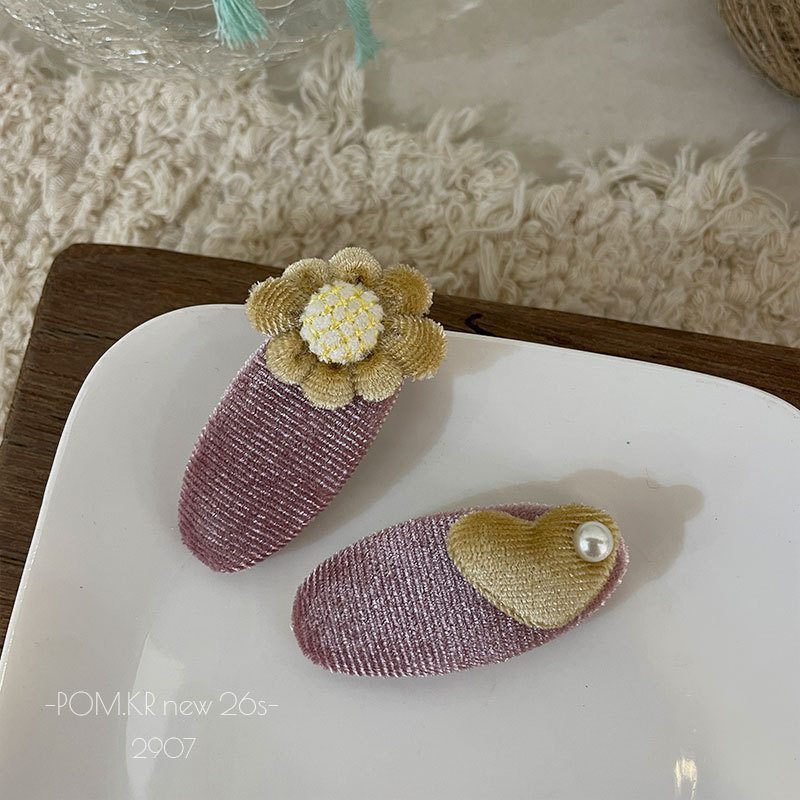 Nuevo estilo coreano otoño invierno flores amor horquilla oval hecho a mano niños rompepedazo clip par traje dulce franja clip para el pelo accesorios pic 5