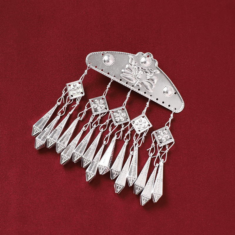Miao ethnic style headwear, hair clips, retro Miao silver tassels, foot swaying, Hanfu, ancient style, Warring States period robe, side hair clips for women pic 11