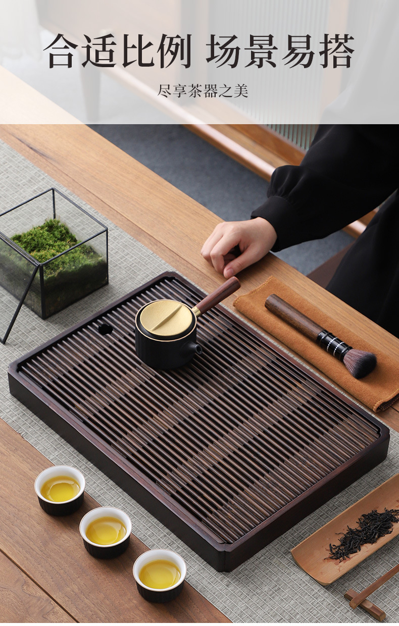 Wholesale of household small water storage trays, draining tea tables, simple rectangular bamboo tea sets, large and small sizes pic 24