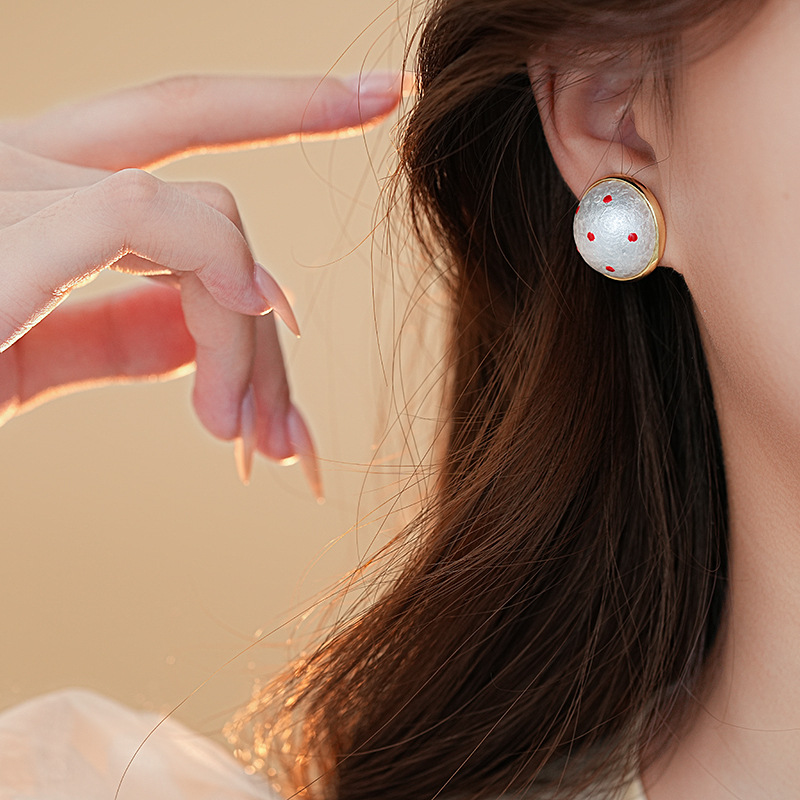 银针法式复古波点棉花珍珠耳钉时尚潮流百搭耳环简约高级感耳饰女详情7
