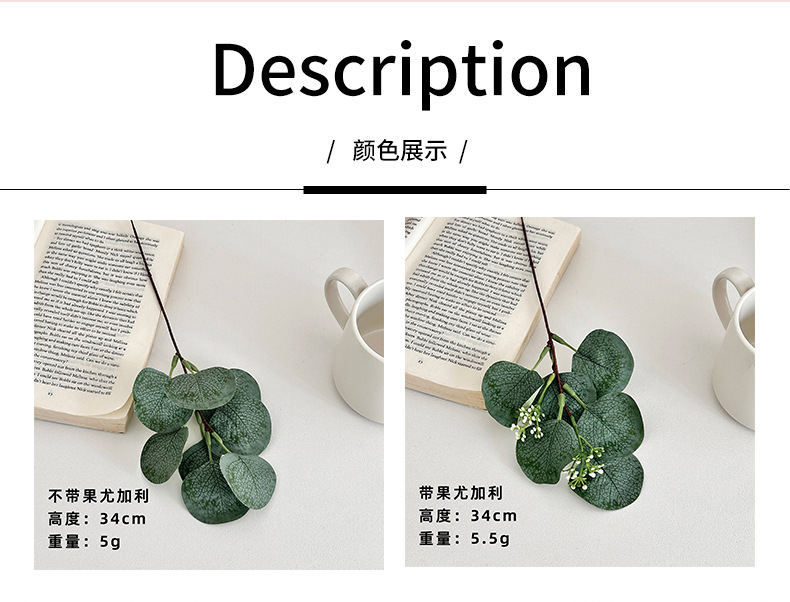 仿真尤加利带果金钱叶苹果叶diy装饰仿真植物跨境亚马逊厂家批发详情3
