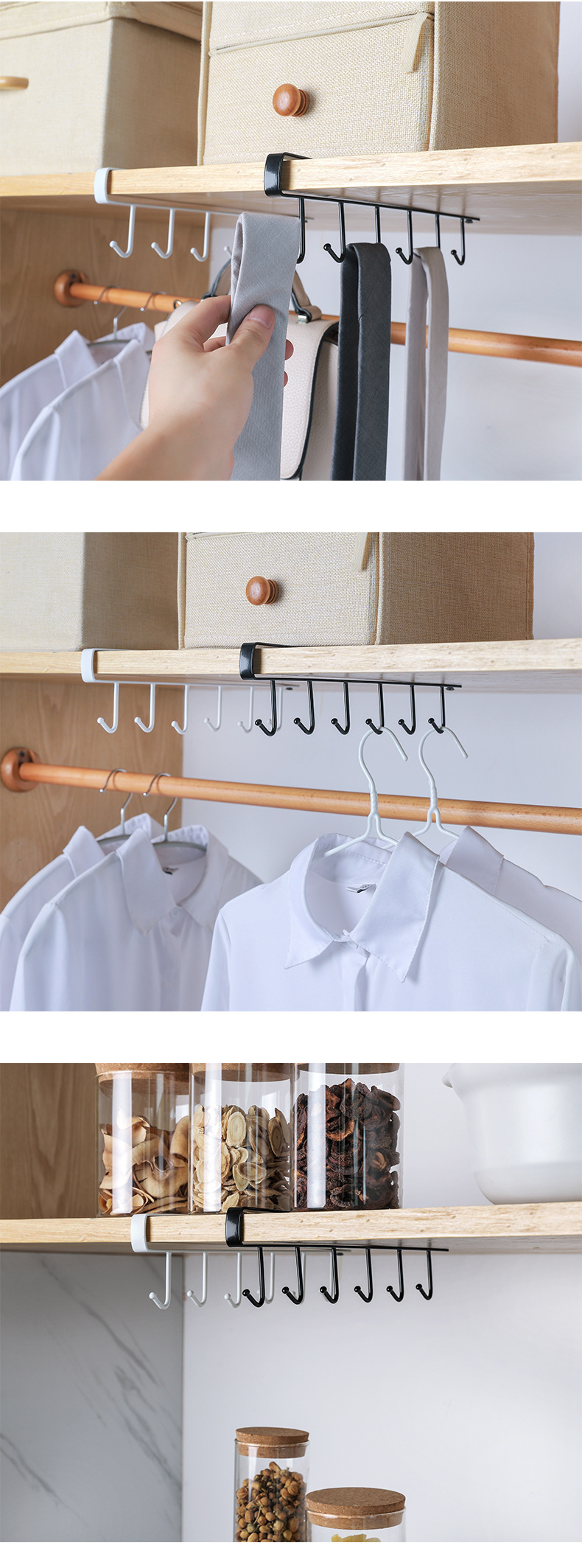 2563厨房铁艺无痕免钉挂钩 橱柜收纳挂架多功能衣柜排钩整理架详情10