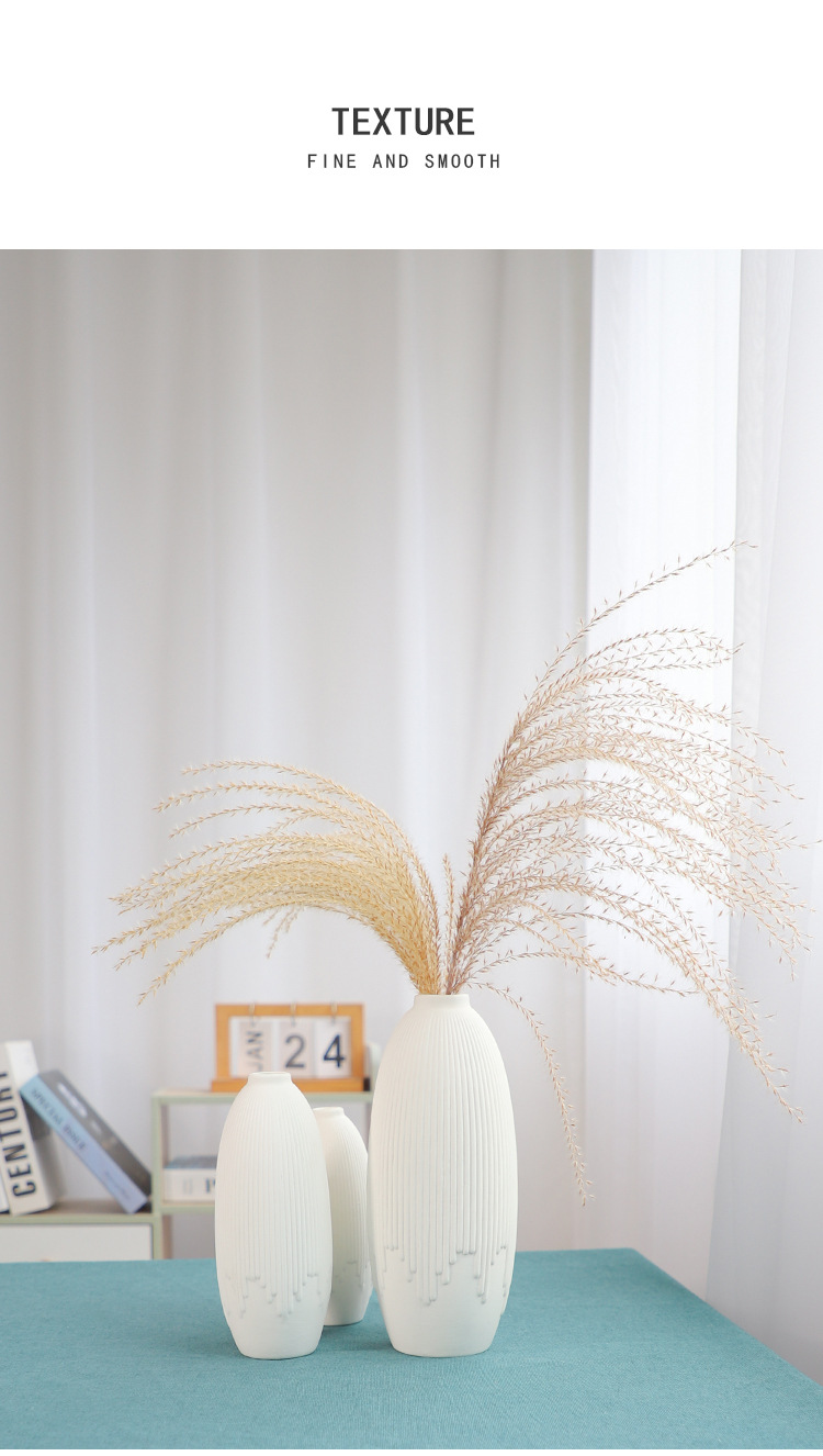 2026 Modern and simple ceramic vase, creative home decoration, unfired white flower arrangement, striped flower vases, desktop business gifts pic 5