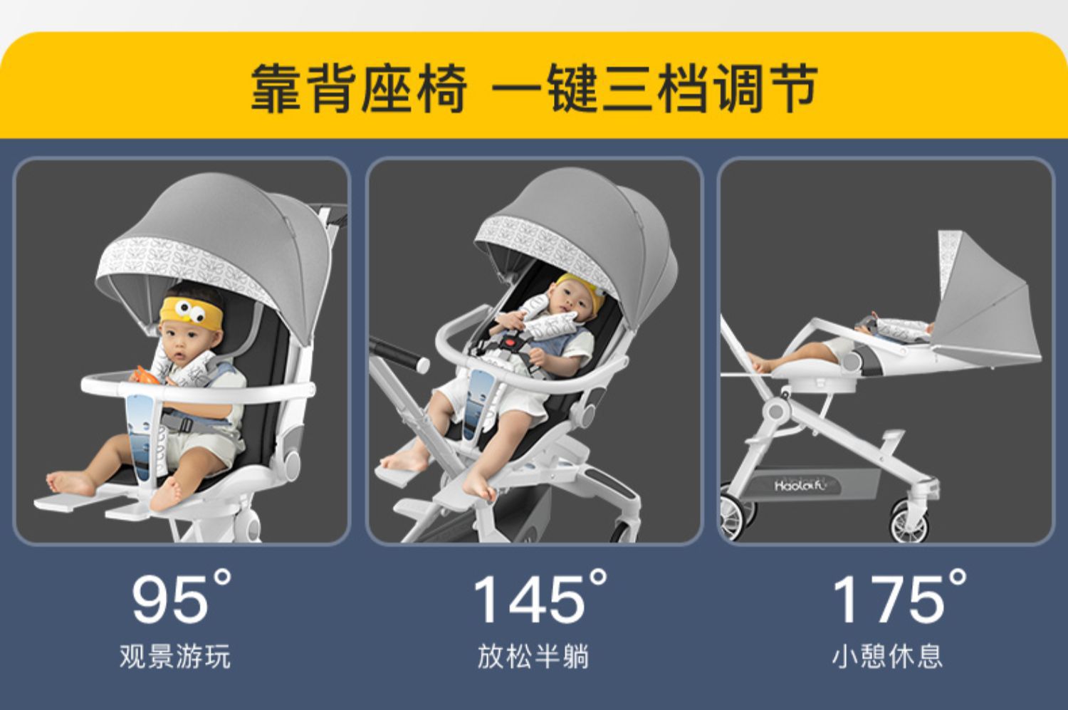 好莱福高景观溜娃神器可坐可躺轻便折叠双向遛娃婴儿手推车儿童详情8