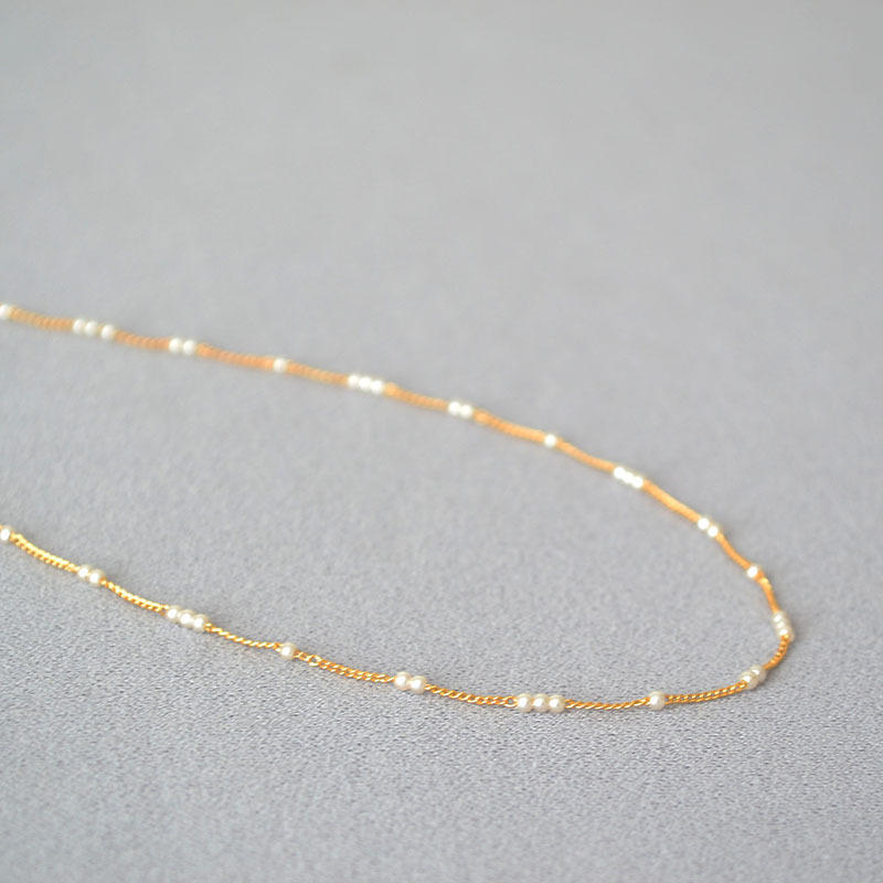 法式小众设计简约迷你baby小珍珠间隔黄铜镀金优雅极细项链锁骨链详情11