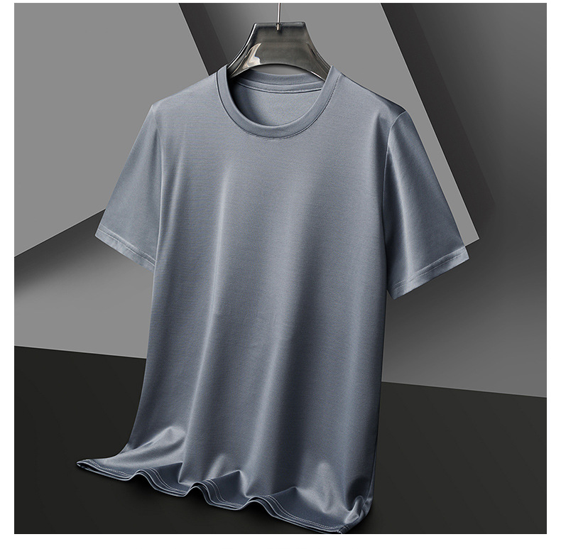 2024夏季新款桑蚕丝男士短袖纯色休闲中年薄款透气体恤男t恤批发详情21