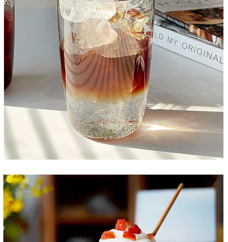 Creative single-layer cup without handle, latte, iced Americano, simple and transparent, household reverse mouth, high-temperature resistant glass cup pic 12