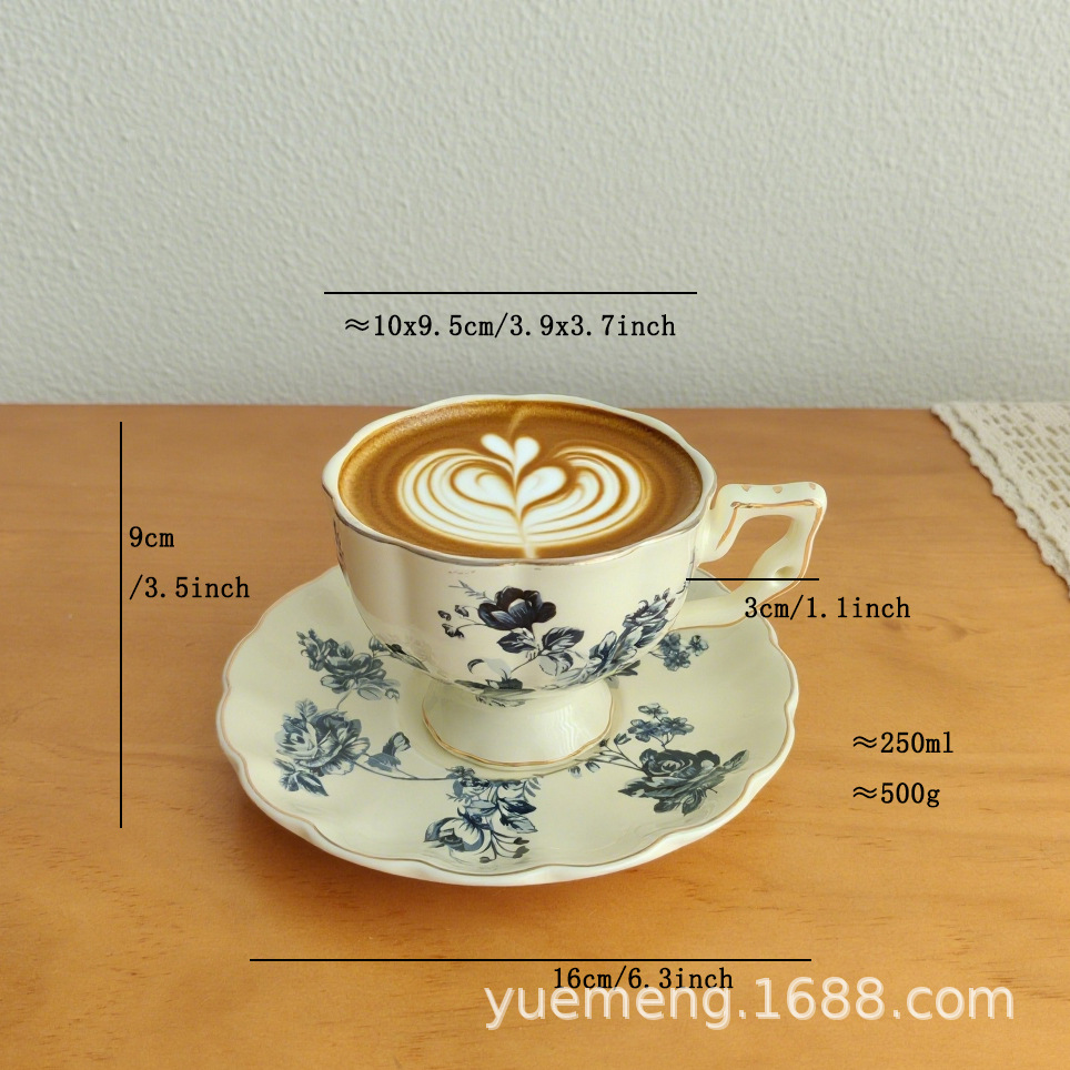 European-style ins coffee cup and saucer set, ceramic, British-style gold-edged tea cups and teapots, French restaurant cups, daily gifts pic 19