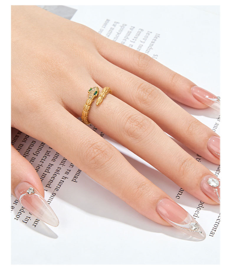 A niche high-end gold brushed snake opening ring, copper alloy, real gold electroplated with zircon, adjustable ring pic 12