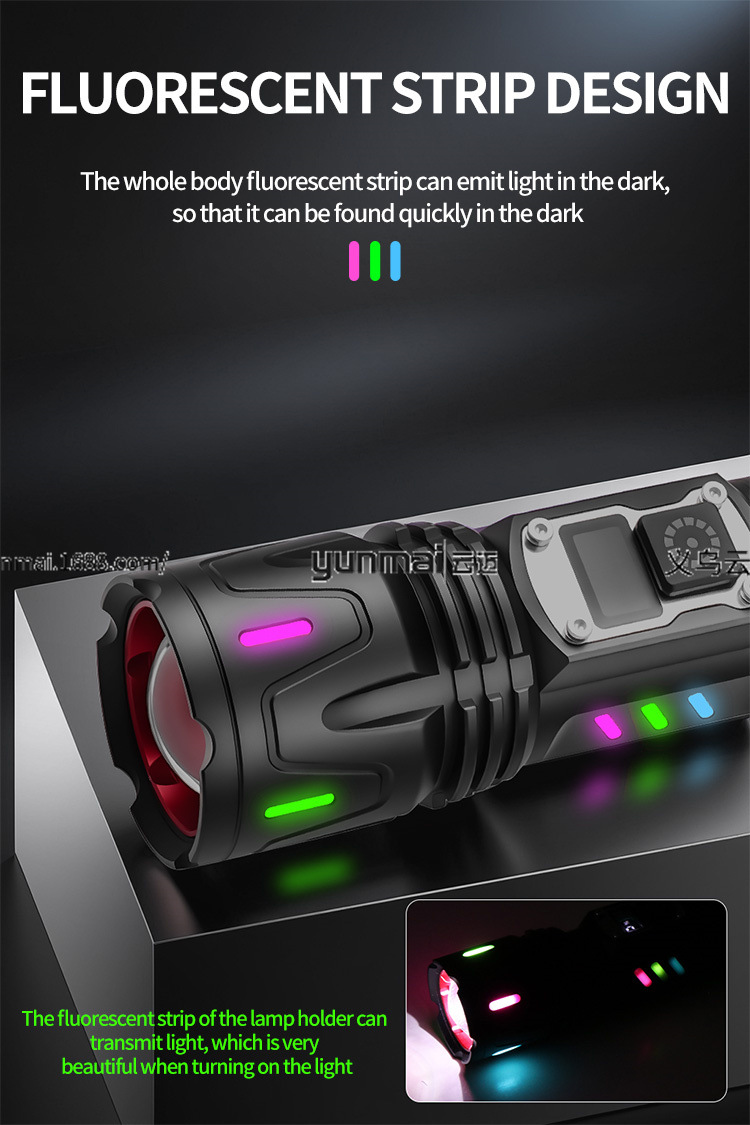 亚马逊新款数显白激光手电筒可透光荧光条带输出强光远射理发器多功能照明工具详情12