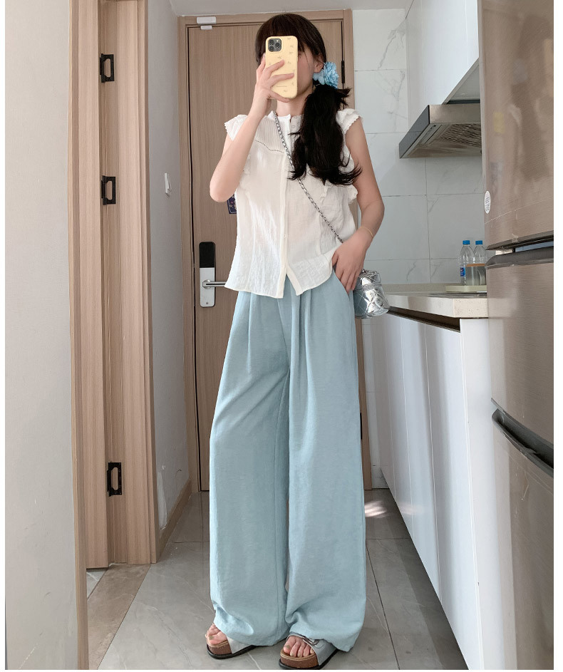 冰丝奶芙山本裤女夏季薄款新款休闲小个子肌理感慵懒鹅黄阔腿裤子详情13