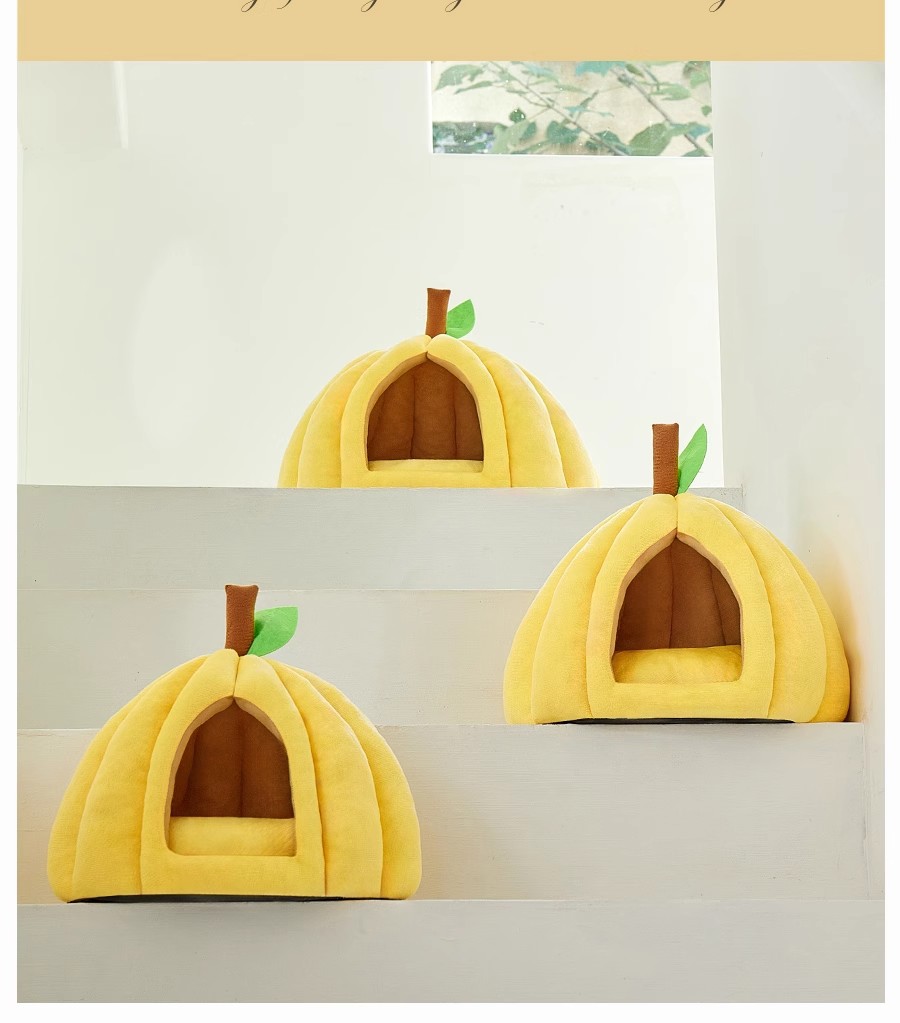 厂家直供南瓜窝四季通用猫窝狗窝猫咪封闭安全感睡觉窝加厚宠物窝详情9