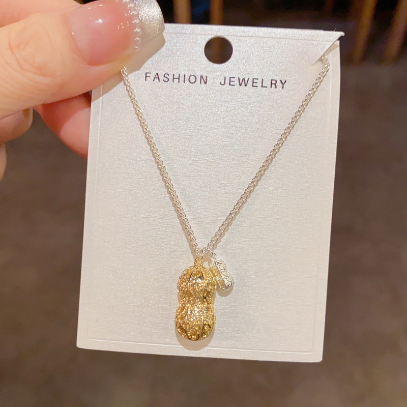 小众时尚简约金银撞色好事花生吊坠项链女个性轻奢百搭锁骨链批发详情4