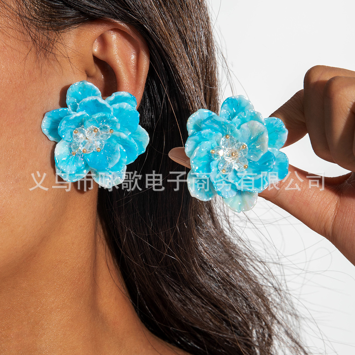 亚马逊跨境清新甜美彩色树脂花瓣花朵耳钉气质多巴胺 耳环耳饰女详情75