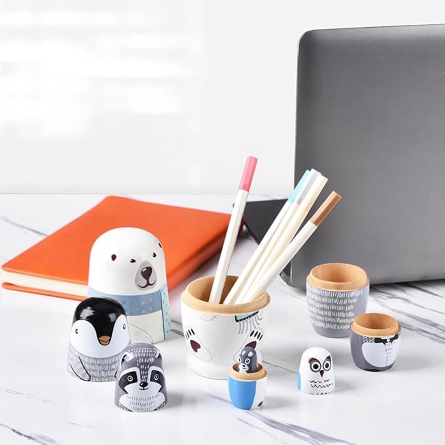 5层俄罗斯套娃木质白色大狗熊套娃家居儿童摆件益智叠叠玩具跨境详情3