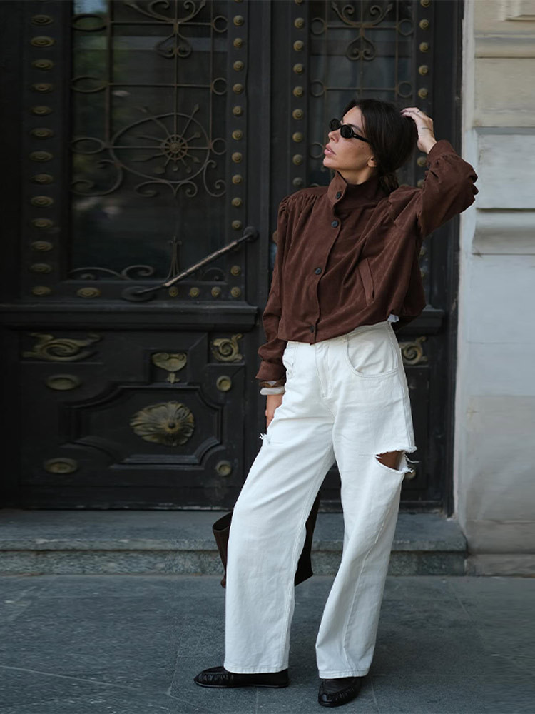European and American cross-border 2025 Spring and Autumn Fashion New retro jacket coat, loose lapel short brown versatile top pic 6