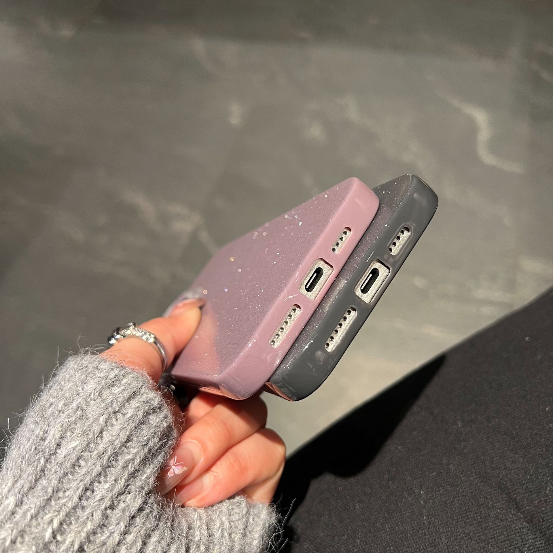 适用iphone16跨境新款散粉手机壳简约纯色高级苹果15手机保护套详情13