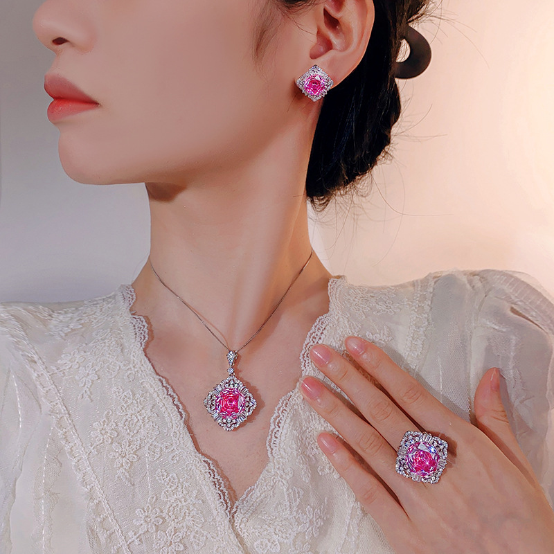 2025新款庄生生珠宝铜底镀金仿真千禧火龙果色气质套装主石16-10m详情4